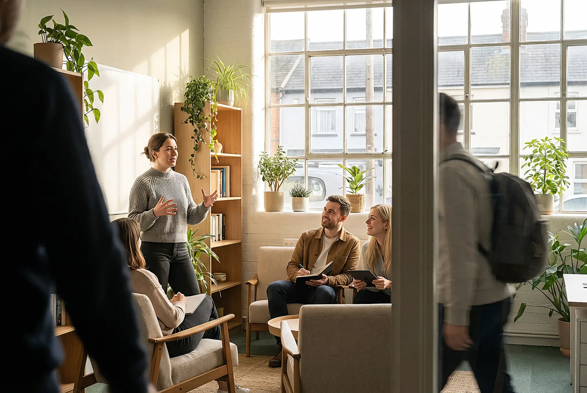 Nivara team in a focused discussion in a sunlit office